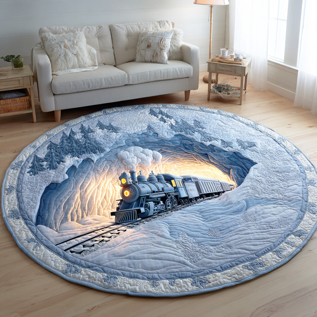 Polar Train Trail Quilted Round Mat Winter Home Decor Christmas Gifts For Train Lovers