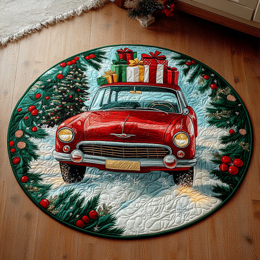 Vintage Christmas Ride Quilted Round Mat Christmas Home Decor Unique Xmas Gifts For Him