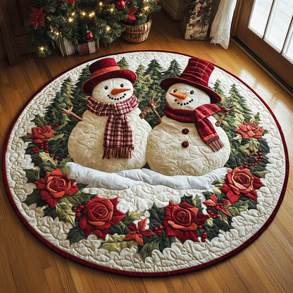 Winter Love Quilted Round Mat Christmas Home Decor Snowman Lover Christmas Gifts