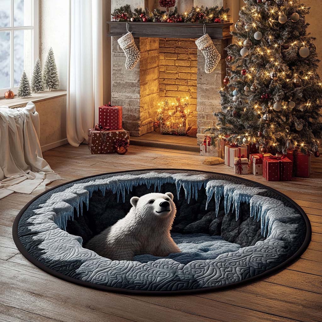 Snowy Bear Quilted Round Mat Season Home Decor Polar Bear Lover Christmas Gifts