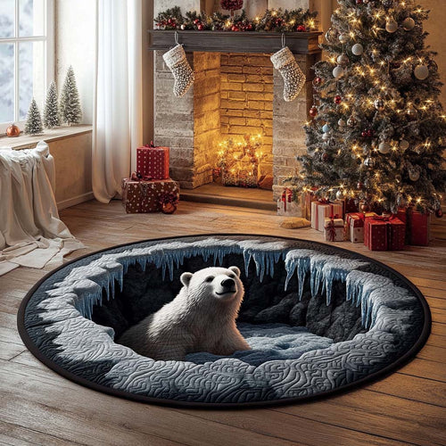 Snowy Bear Quilted Round Mat Season Home Decor Polar Bear Lover Christmas Gifts
