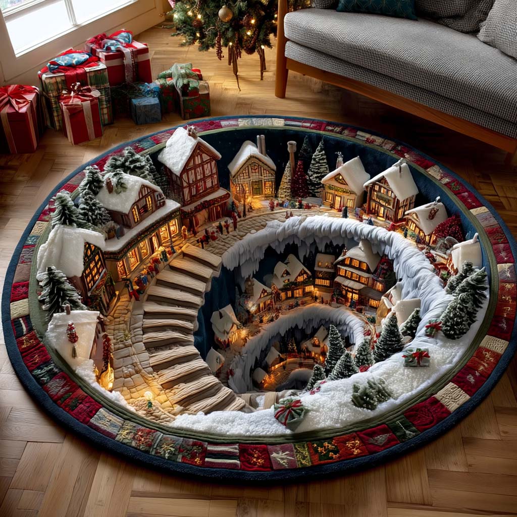 Yuletide Village Quilted Round Mat Holiday Indoor Decor Christmas Gifts For Wife