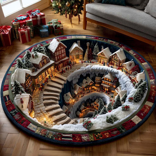 Yuletide Village Quilted Round Mat Holiday Indoor Decor Christmas Gifts For Wife