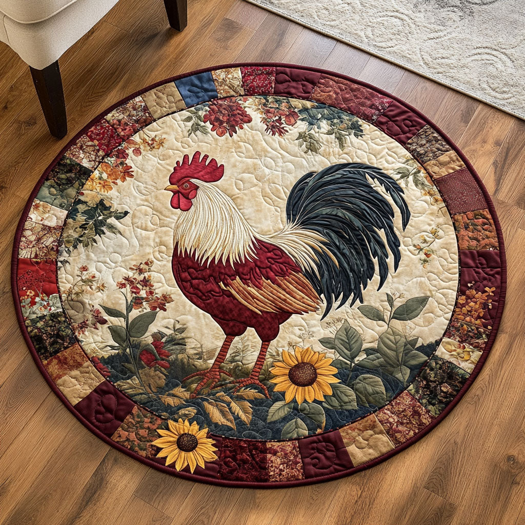 Rooster Mornings Quilted Round Mat Animal Themed Interior Decor Accents Rooster Lover Gifts