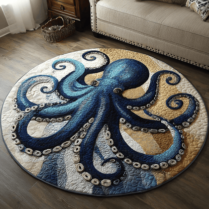 Golden Octopus Quilt Round Mat Front Door Decor Gifts For Sea Animal Lovers