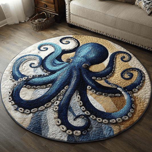 Golden Octopus Quilt Round Mat Front Door Decor Gifts For Sea Animal Lovers