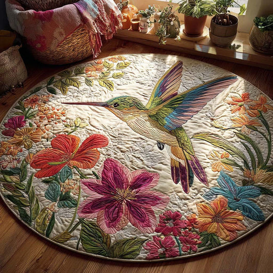 Hummingbird And Floral Design Quilted Round Mat Vintage Art Style Home Decor Gift For Family