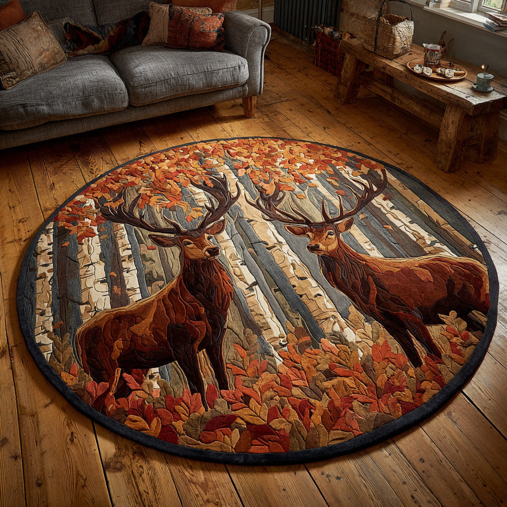 Deer Autumn Glade Quilt Round Mat Home Decor Items Cool Gifts For Housewarming