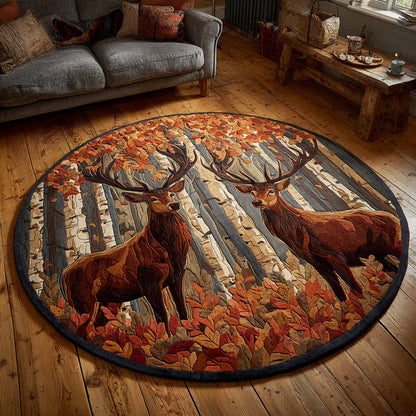 Deer Autumn Glade Quilt Round Mat Home Decor Items Cool Gifts For Housewarming