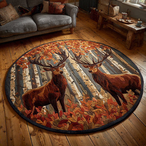 Deer Autumn Glade Quilt Round Mat Home Decor Items Cool Gifts For Housewarming