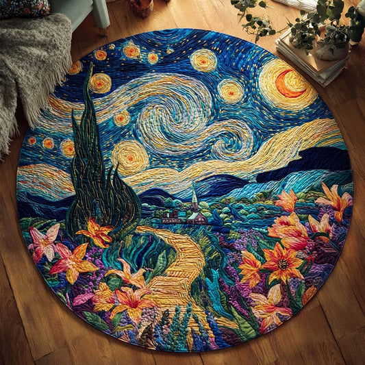 Starry Night Inspired Quilted Round Mat Vintage Art Style Home Decor Gift For Family