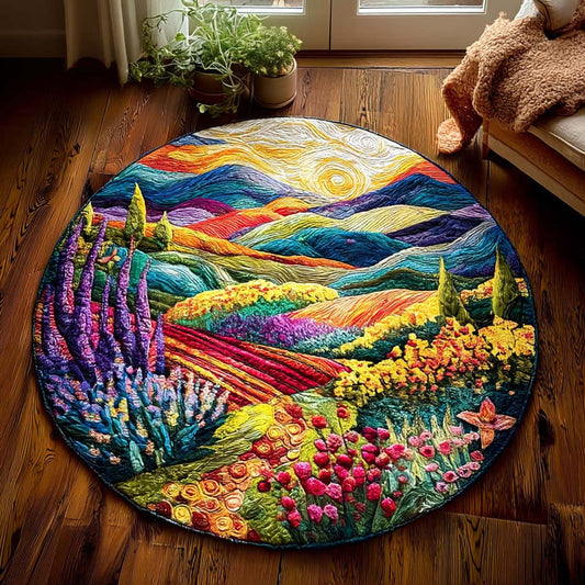 Lavender Field Scene Vintage Quilted Round Mat Home Decor Gift For Housewarming