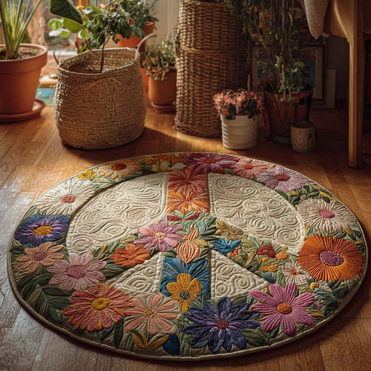 Bohemian Peace Sign Quilted Round Mat Vintage Home Decor Gifts For Housewarming