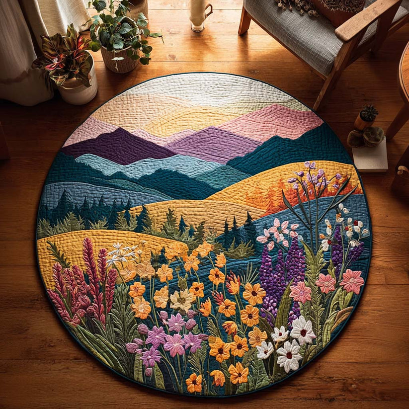 Details Of Mountains Design Quilted Round Mat Vintage Style Gift Idea For Family