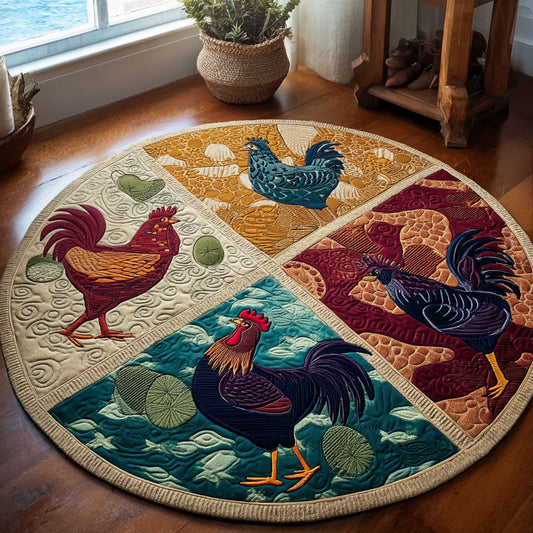 Kaleido Clucks Quilt Round Mat Living Room Decor Ideas Unique Gifts For Chicken Lovers