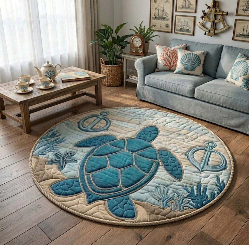 Sea Turtle And Anchor Pattern Quilted Round Mat Home Decor Ideas Gifts For Family