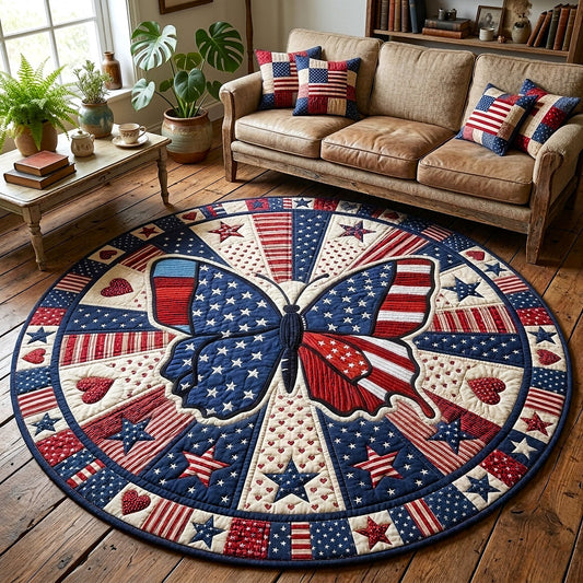 Butterfly 4Th Of July Quilted Round Mat Holiday Home Decor Fourth Of July Presents