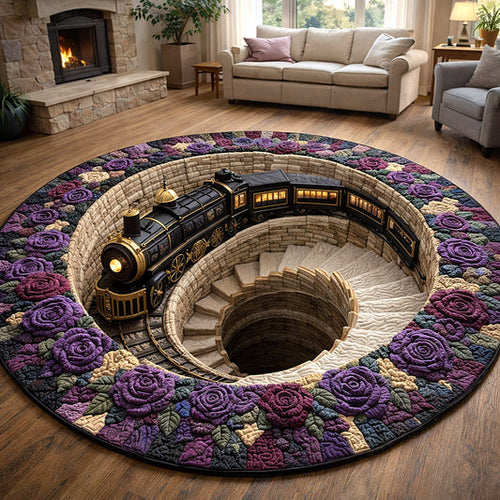 Whirling Staircase Train Quilted Round Mat Home Decor Ideas Cool Gifts For Train Lovers