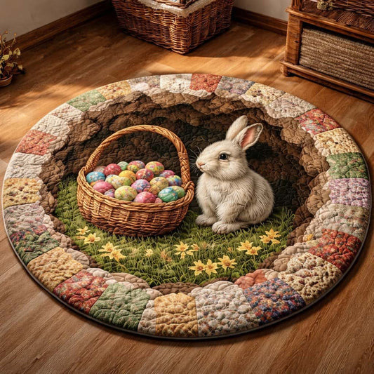 Easter Bunny Egg Basket Quilt Round Mat Cute Indoor Decor Gifts For Bunny Lovers