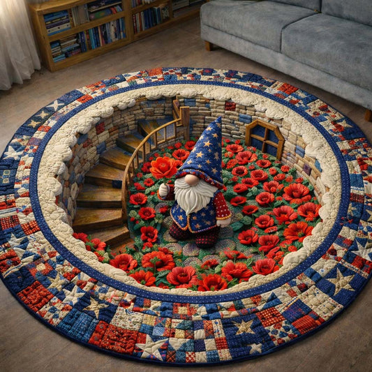 Gnome America 250Th Birthday Quilted Round Mat Fourth Of July Party Decorations Gifts Idea
