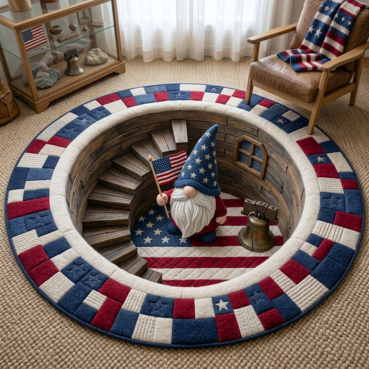 Gnome America 250 Years Quilted Round Mat House Decor Items Gifts For 4Th Of July
