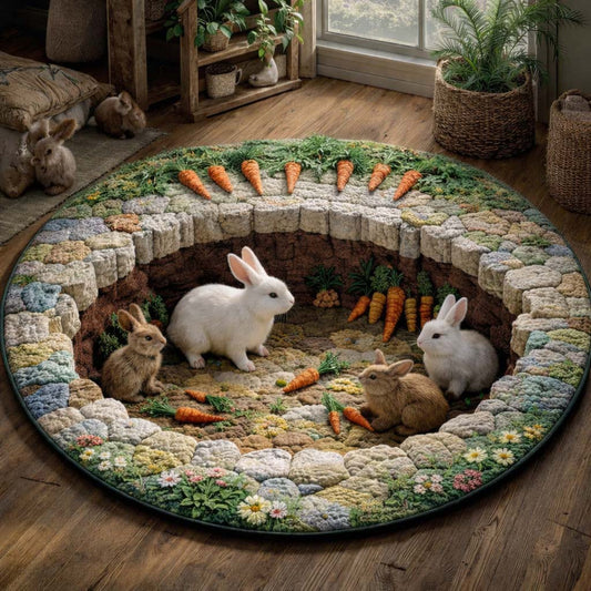 Bunny Family Quilted Round Mat Holiday Home Decor Unique Gifts For Rabbit Lovers
