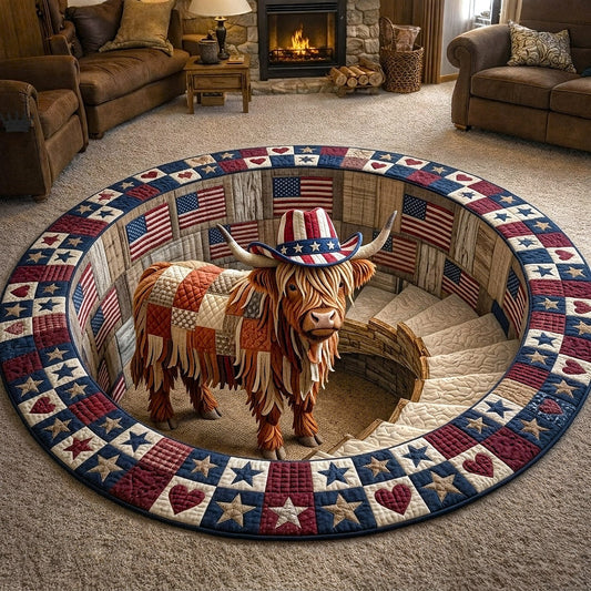 Highland Cow USA 250Th Anniversary Quilted Round Mat 4Th Of July Decor Gifts For Him