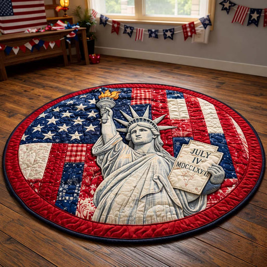Liberty Statue America 250 Years Quilted Round Mat July 4 Decorations Gift For Patriots