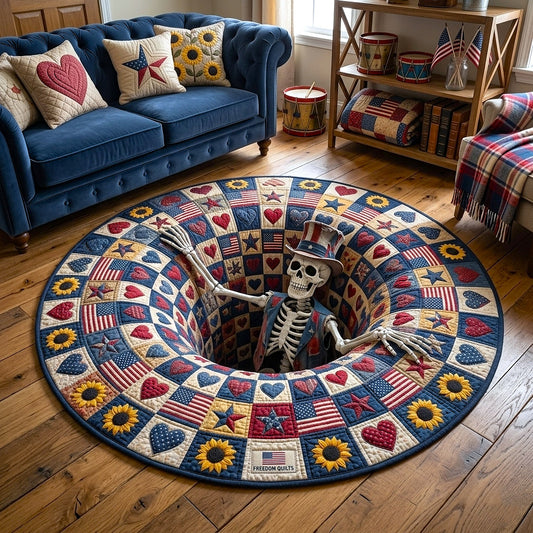 Skeleton USA 250 Years Quilted Round Mat Independence Day Decor Gift For Patriots