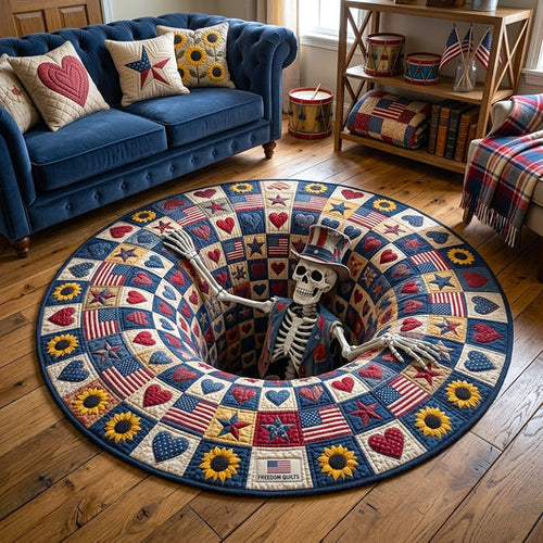 Skeleton USA 250 Years Quilted Round Mat Independence Day Decor Gift For Patriots