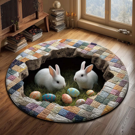 Bunny Easter Eggs Quilted Round Mat Holiday Indoor Decor Gifts For Bunny Lovers