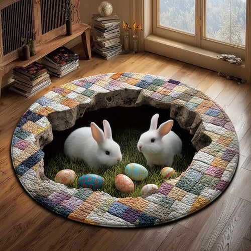 Bunny Easter Eggs Quilted Round Mat Holiday Indoor Decor Gifts For Bunny Lovers
