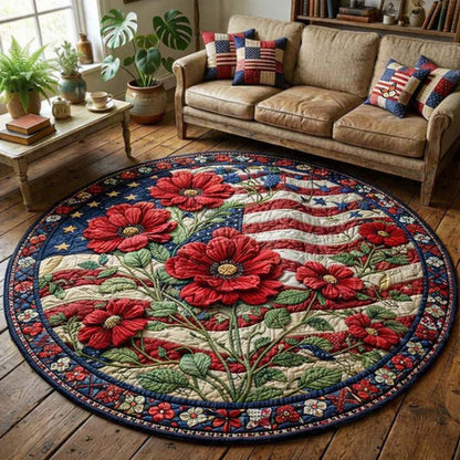 Red Poppy 4Th Of July Quilted Round Mat Independence Day Decor 4Th Of July Present
