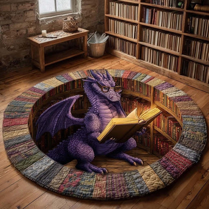 Mystic Dragon Reader Quilted Round Mat Unique Round Rugs Best Gifts For Bookish - Printvoro