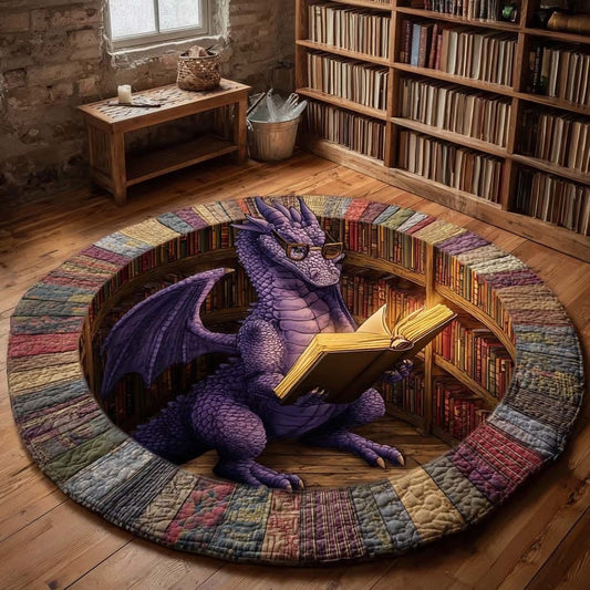 Mystic Dragon Reader Quilted Round Mat Unique Round Rugs Best Gifts For Bookish - Printvoro