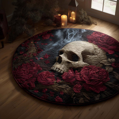 Shadow Skull Quilted Round Mat Rose Gothic Circle Rug Unique Gifts For Wife - Printvoro