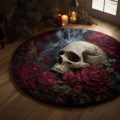 Shadow Skull Quilted Round Mat Rose Gothic Circle Rug Unique Gifts For Wife - Printvoro