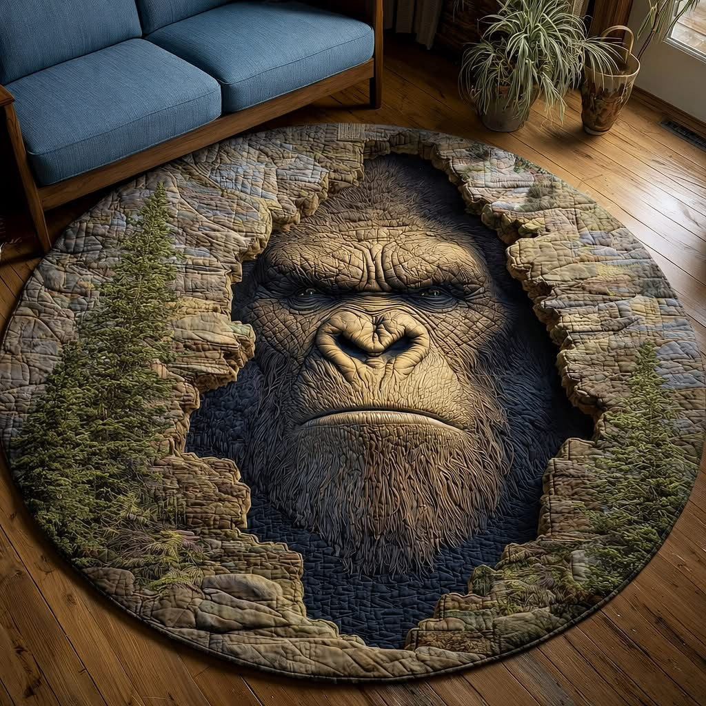 Bigfoot Forest Giant Quilted Round Mat Unique Circle Rug Bigfoot Sasquatch Gifts - Printvoro