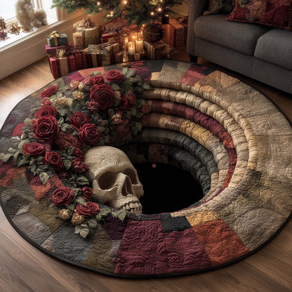 Shadow Skull Quilted Round Mat Rose Gothic Circle Rug Halloween Rug Living Room Decor - Printvoro
