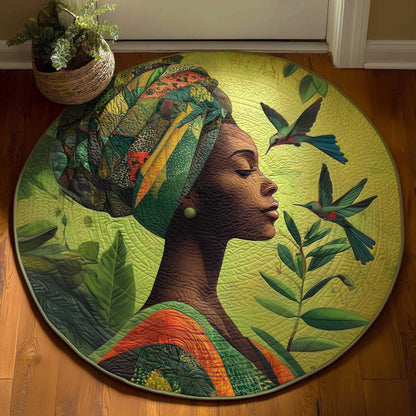 Melanin Bloom Quilted Round Mat African American Women Pride Circle Rug Living Home Decor - Printvoro