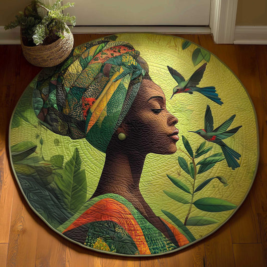 Melanin Bloom Quilted Round Mat African American Women Pride Circle Rug Living Home Decor - Printvoro