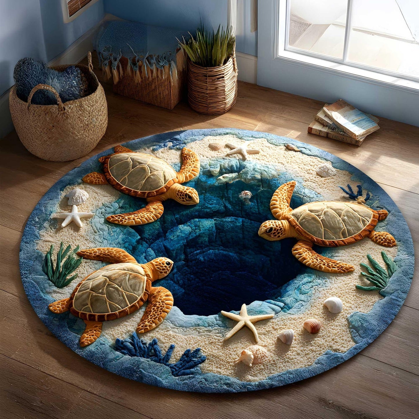 Sea Turtle Round Mat Ocean Animal Round Rug Marine Life Home Decor Sea Turtle Lovers Gifts - Printvoro