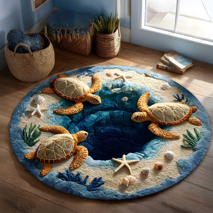 Sea Turtle Round Mat Ocean Animal Round Rug Marine Life Home Decor Sea Turtle Lovers Gifts - Printvoro