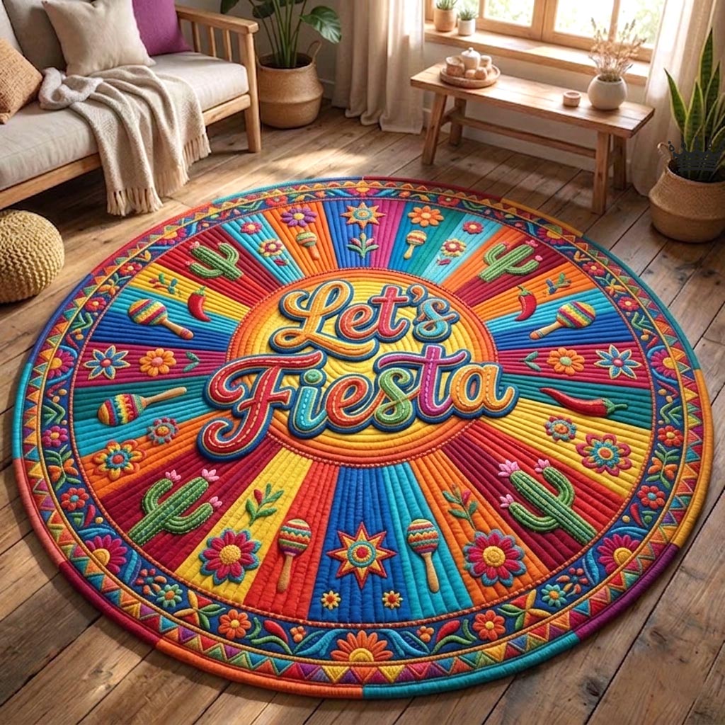 Cinco De Mayo Let_s Fiesta Quilted Round Mat Cinco De Mayo Decorations Gift For Latina