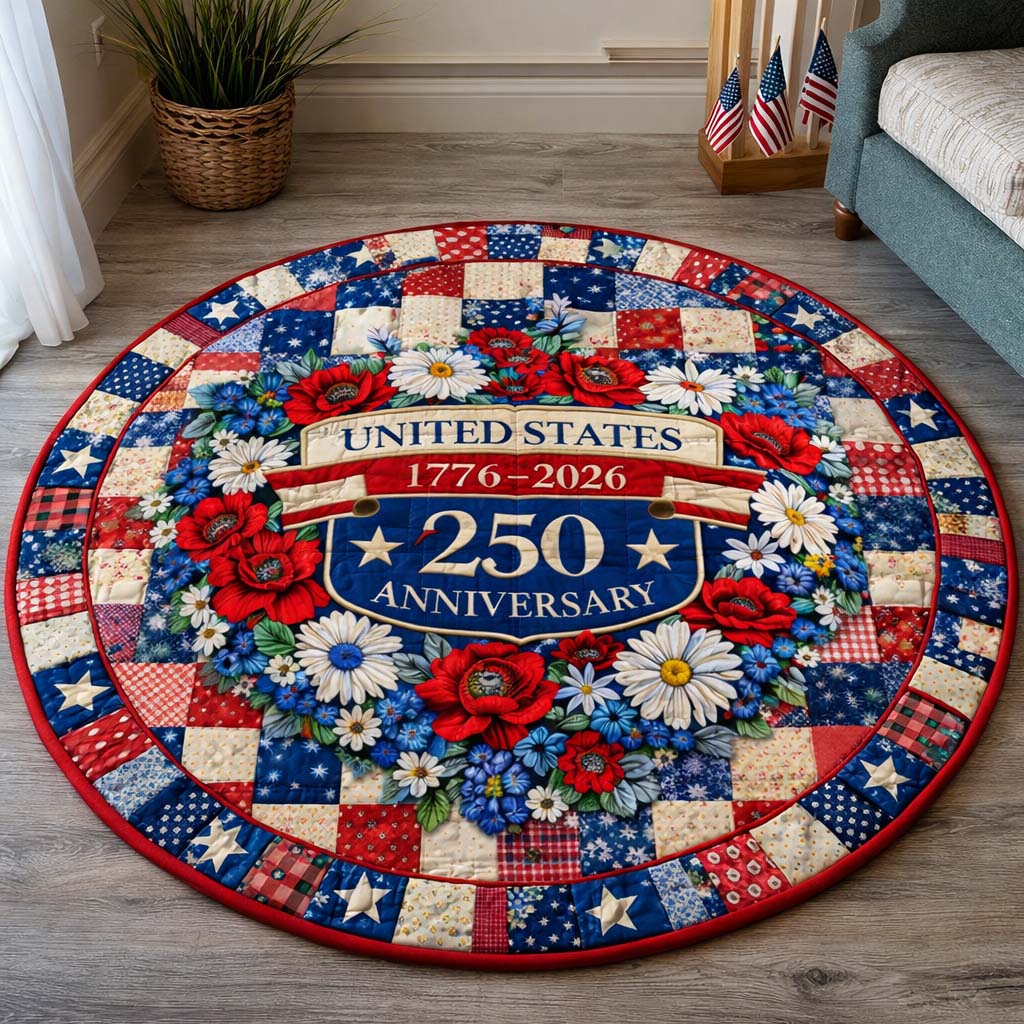 USA 250Th Anniversary Quilted Round Mat July 4 Decorations Gifts For Patriotic Dad