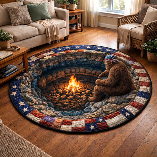 Patriotic Bigfoot Quilted Round Mat 4Th Of July Decoration Ideas Gift For Patriots