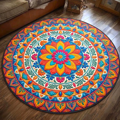 Vivid Rainbow Floral Mandala Quilted Round Mat Bohemian Home Decor Mother_s Day Gift Ideas