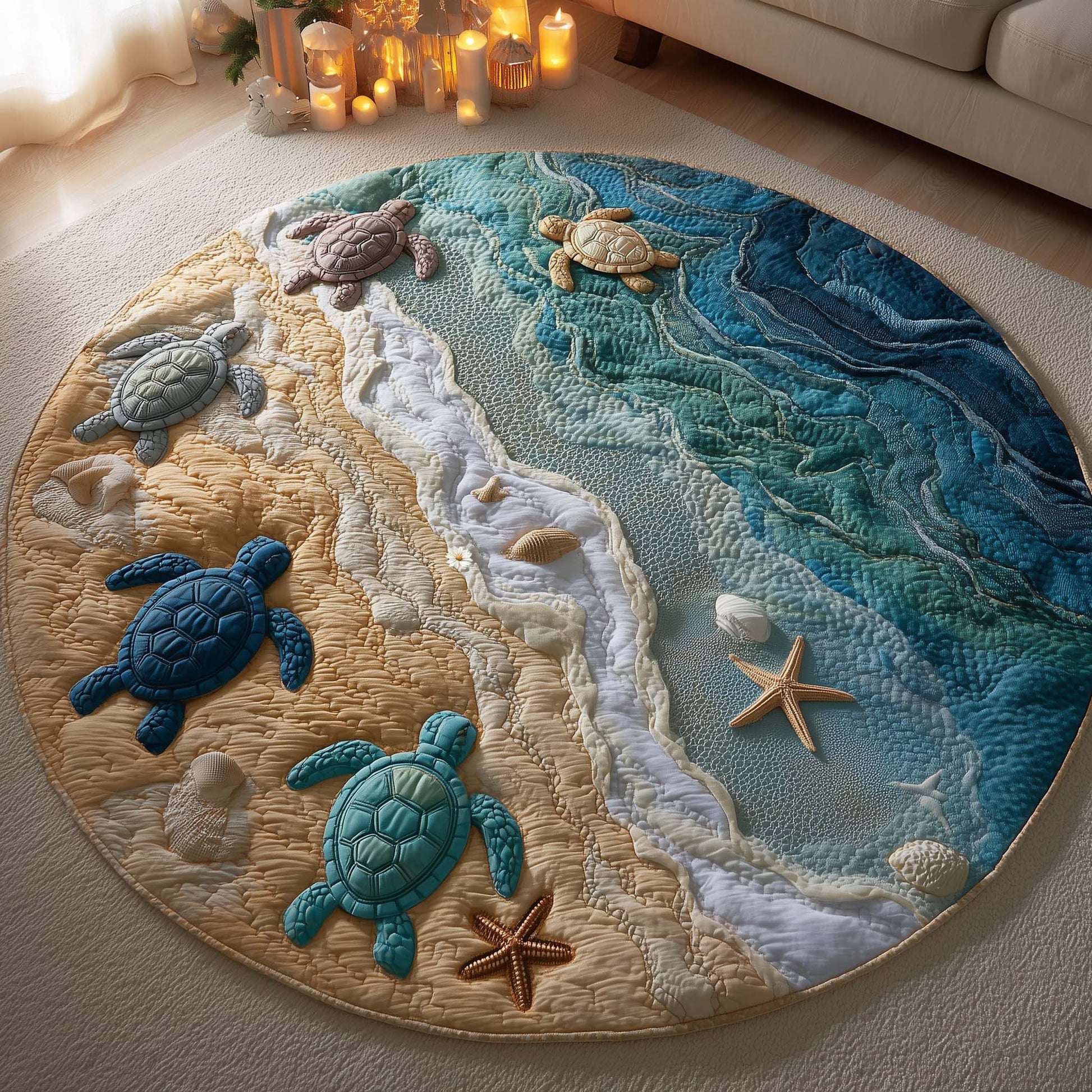 Sea Turtle Quilted Round Mat Coastal Living room Ideas Unique Gifts For Turtle Lovers