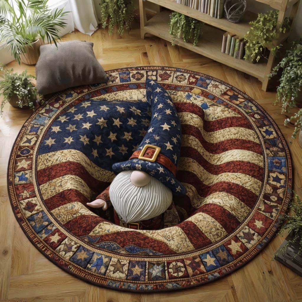 USA 250Th Anniversary Gnome Quilted Round Mat Patriotic Home Decor Gifts For 4Th Of July