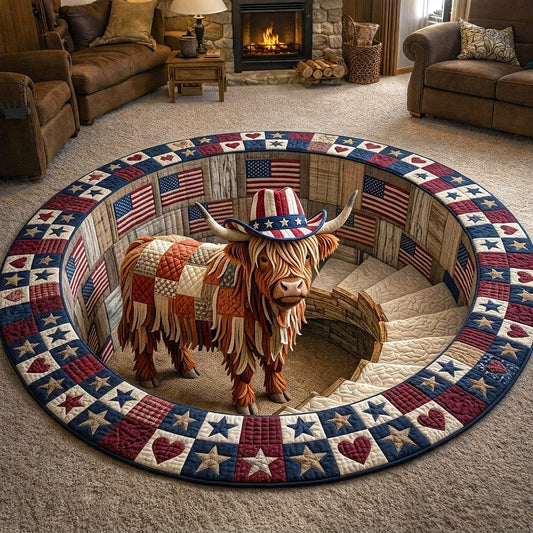 Highland Cow Patriotic Quilted Round Mat 4Th Of July Decor Unique Patriotic Gifts